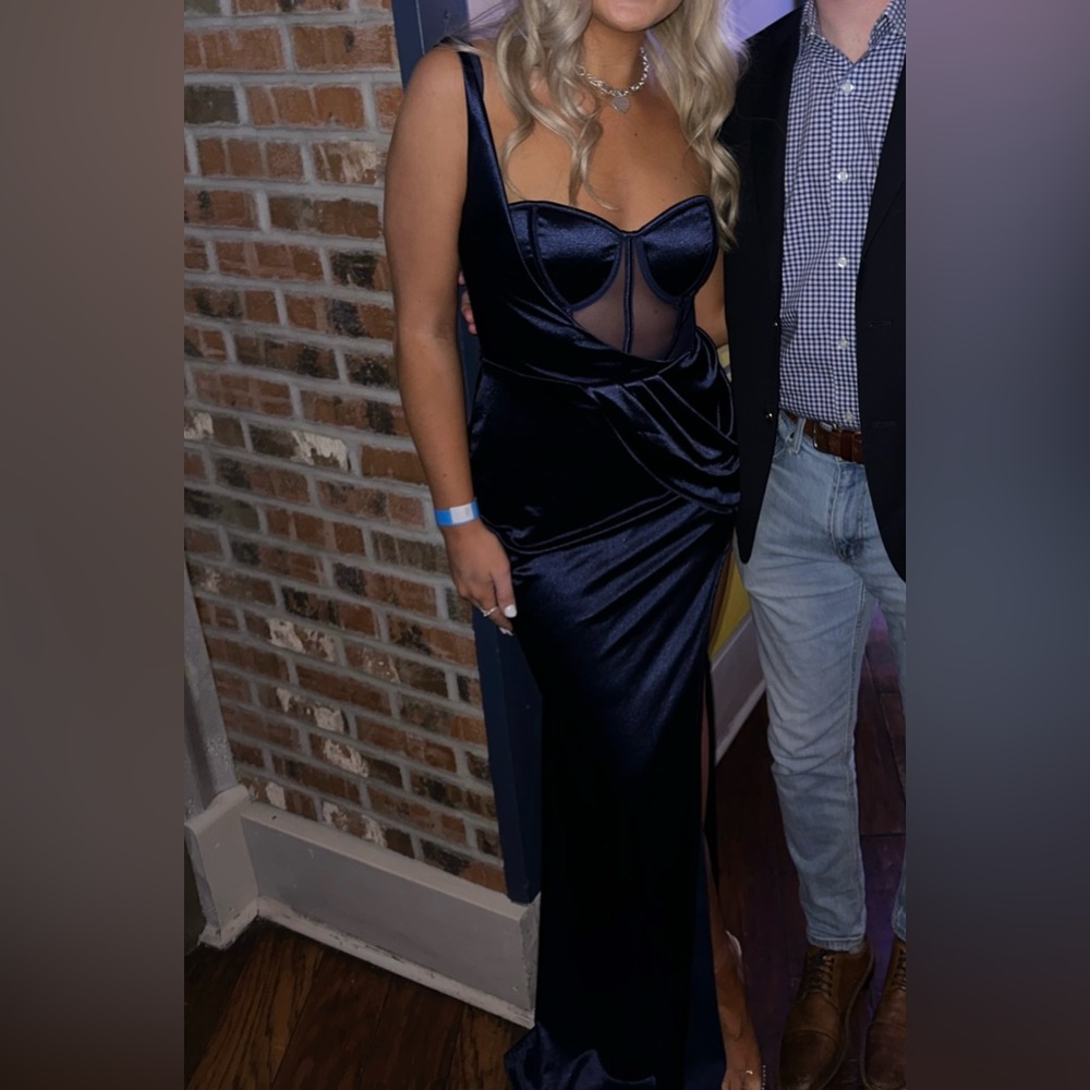 navy blue silk windsor formal/prom dress